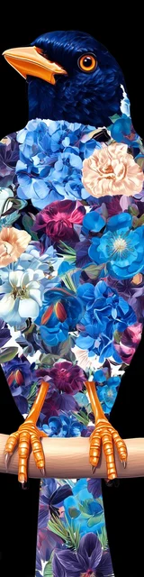 Free bird bookmark featuring a bird with a blue head and floral details